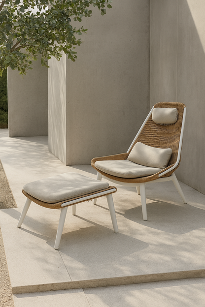 Sillón Como Lounge con Taburete Beige